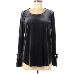 Pleione Top Grey Black Velvet Long Sleeve‎ Bell Cuff Witchy Modest Women M